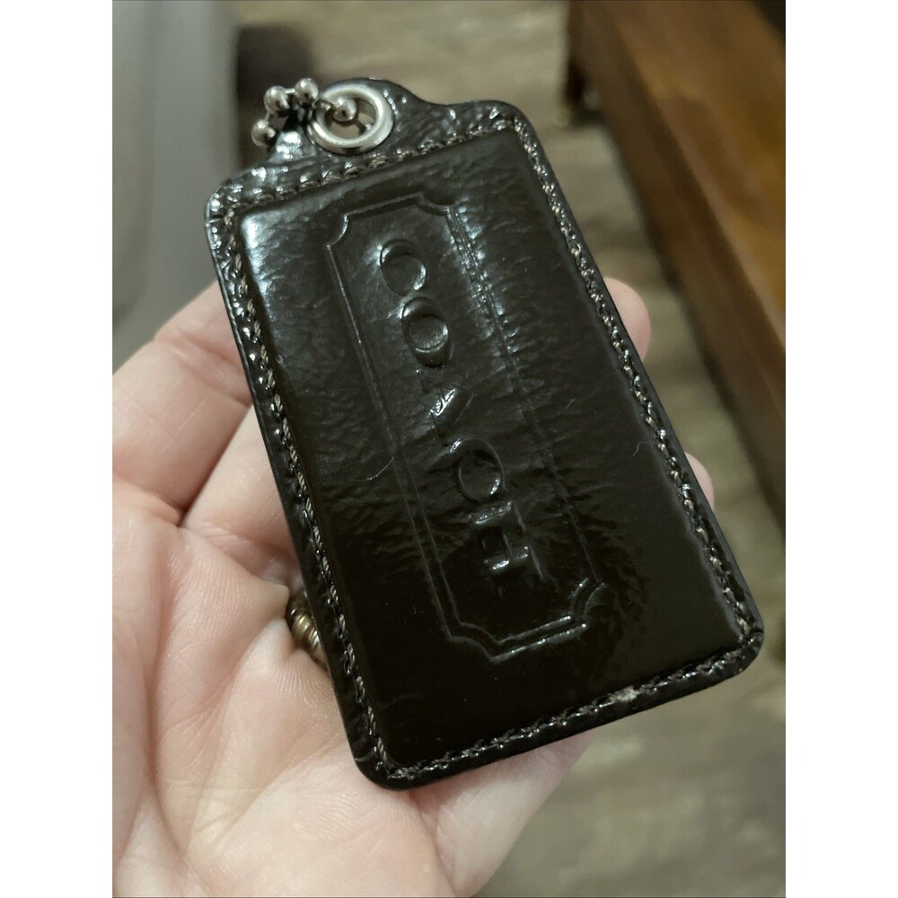 COACH Poppy 3.5” Dark Brown Patent Leather  Key Bag Charm XL Hangtag